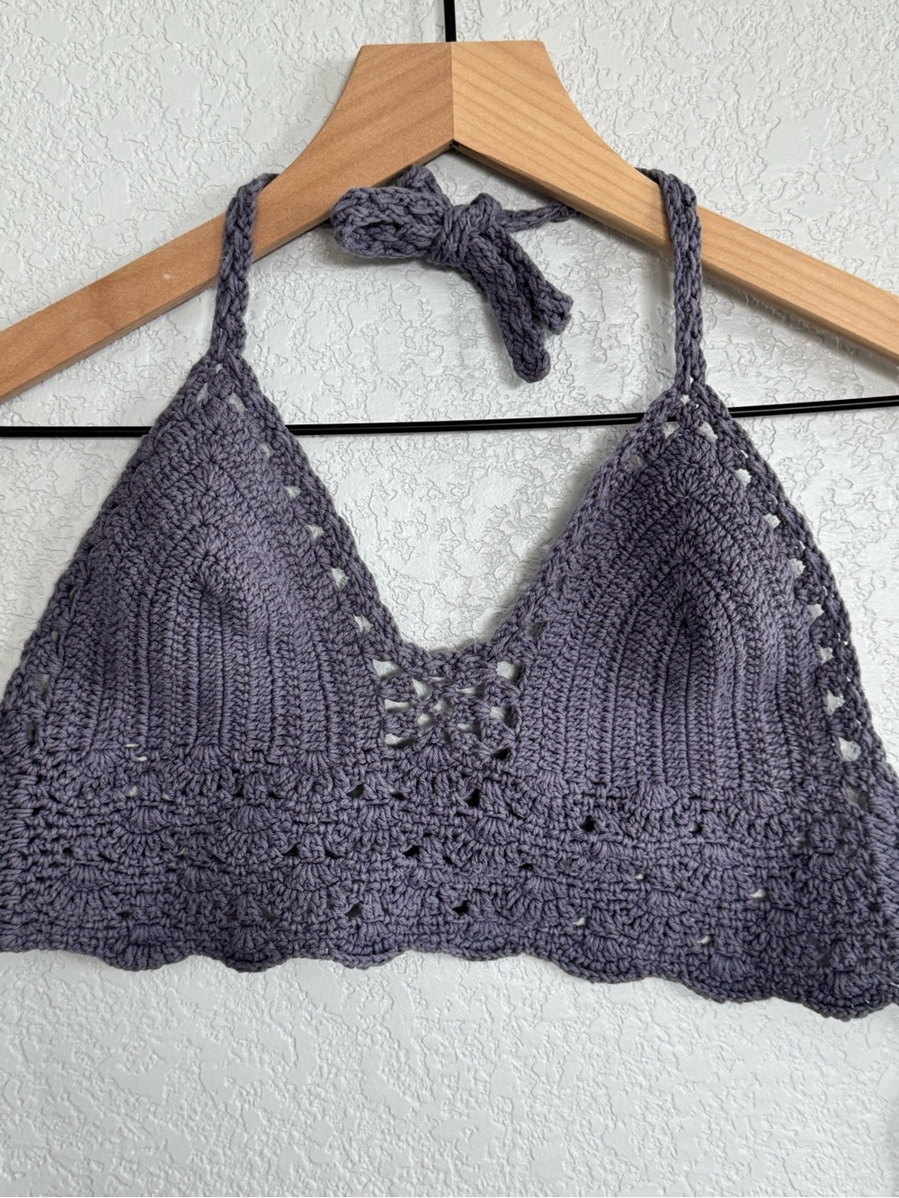 Handmade Crochet Halter Bralette in Dusty Purple - Size S or XS